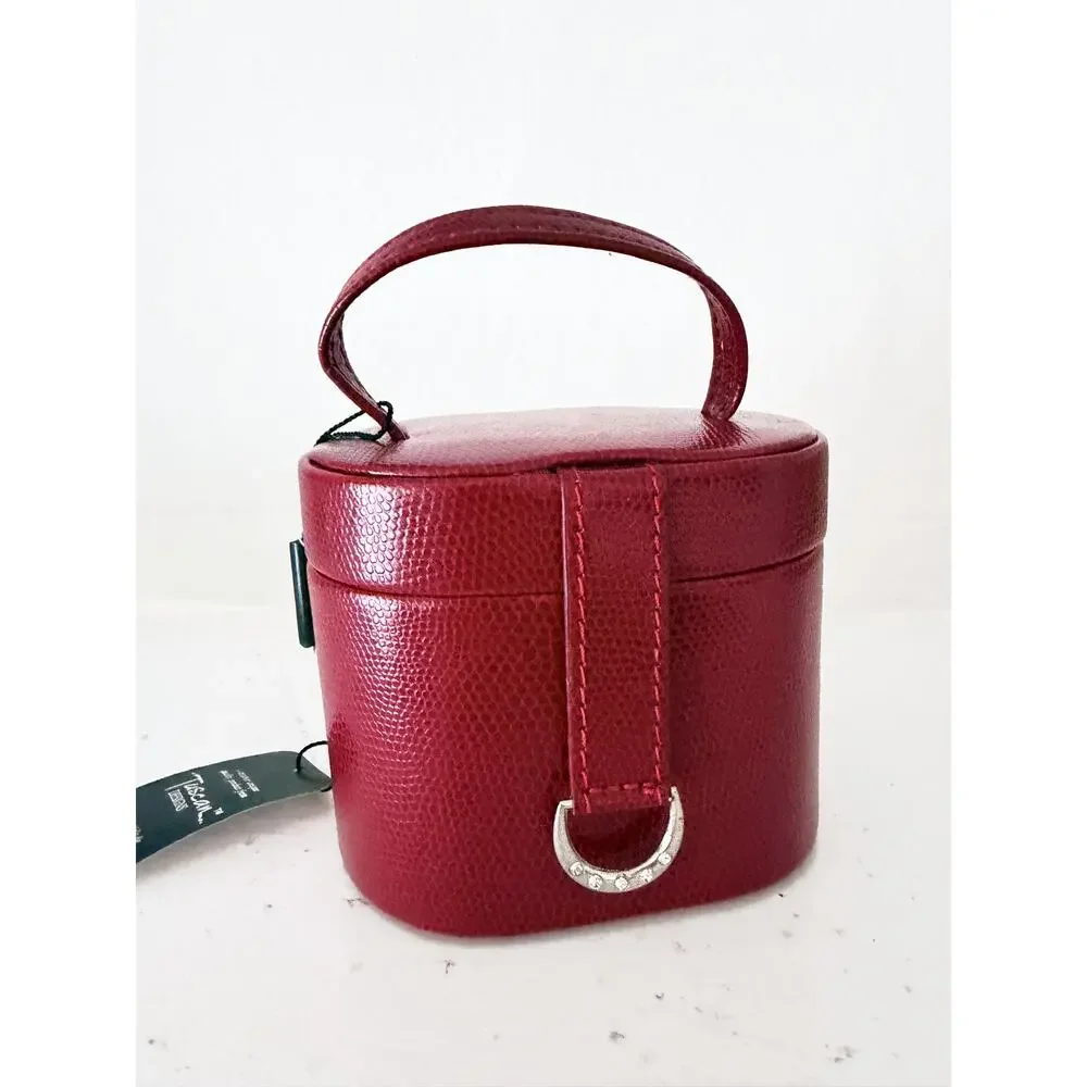 Tuscan Designs Red Leather Jewelry Travel Case Oval Trinket Box NWT with Tag